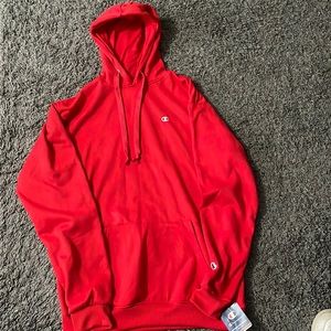 Red champion pullover hoodie.